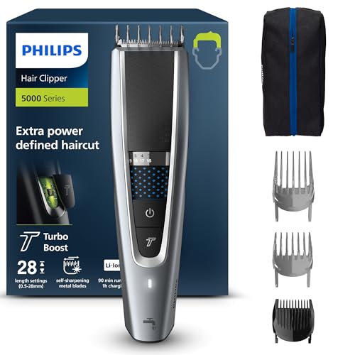 Philips HC5630/15 Haarschneider Series 5000 mit 28 Längeneinstellungen, 3 Kammaufsätzen und Turbo Modus