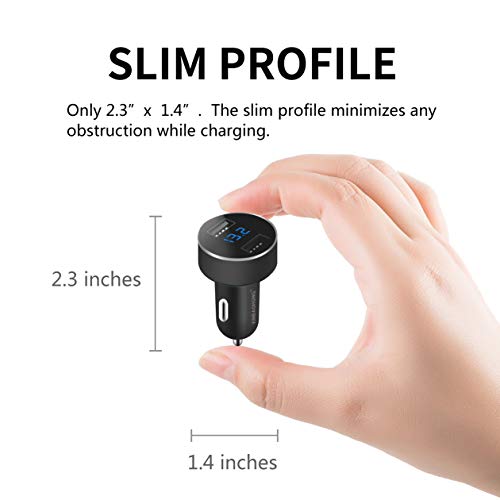 Car Charger, XINBAOHONG Fast Charge Metal Dual USB 4.8A Car Adapter LED Display Car Voltage Detector Flush Fit for Phone PC and More