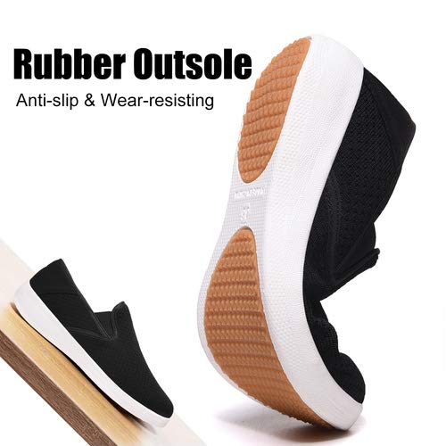 EXEBLUE Women Comfortable Slip On Walking Shoes - Stylish Loafter Shoes for Indoor and Outdoor Work Black