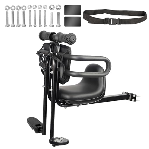 MEGHNA Bike Child Seat Front Mounted for Adult Bike Comfortable Baby Bike Seat with Backrest Adjustable Height and Position Bicycle Child Seat with Foot Pedals for Baby Toddle (Black - Style 1)
