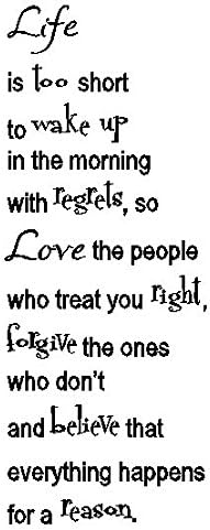 Byyoursidedecal life is too short to wake up in the morning with regrets Vinyl life Wall Decal life wall Art Quotes Inspirational Sayings (22" high x 8" wide)