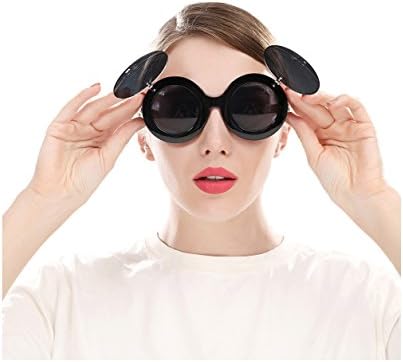 Women Steampunk Flip Up Round Retro Oversized Sunglasses VIVIC (Black)