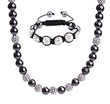 BodyJ4You Necklace Bracelet Jewelry Set Crystal 6 Disco Balls, Necklace 11 Disco Ball Iced Out