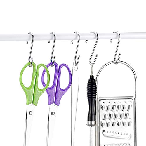 HiGift 30 Pack Stainless Steel S Hooks Pot Rack Hooks for Wire Shelving Unit Metal Shelves Hooks Accessories Hanging Pots Pans Spoons