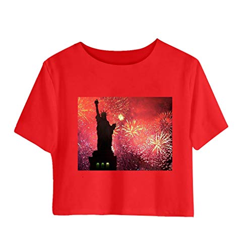 Women Tank Tops American Flag Print Short Sleeve T-Shirts Tees Casual Vest Blouse Large Size (Red, 3XL) - Thumbnail 2