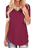 Aifer Women V Neck Long/Short Sleeve T Shirt Curved Hem Casual Basic Tops