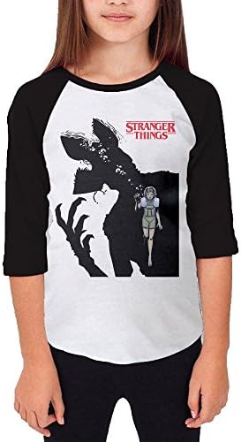 Tishop Stranger Things Teenager Girl Baseball Raglan Tshirt Black