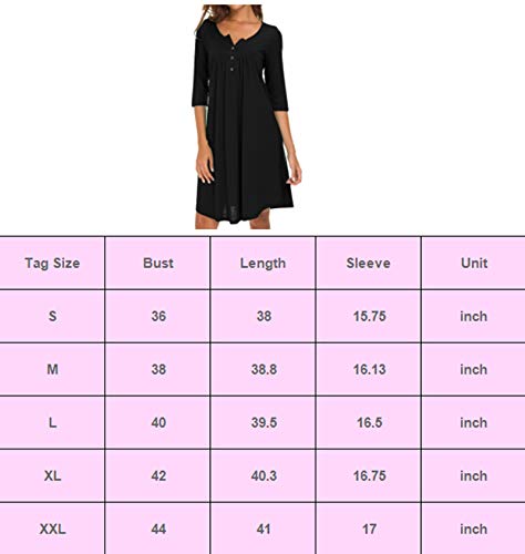 AMCLOS Womens V Neck Dress Casual Swing Simple Ruffle Button up Loose Dresses 3/4 Sleeve Long Sleeve (Medium, Long-Navy Blue)