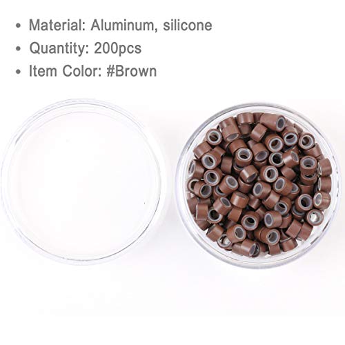 Beauty On Line 200Pcs Beads Silicone Aluminium Micro Nano Rings 3mm Lined For I Tip/Nano Hair Extensions Tool Beads (Brown)
