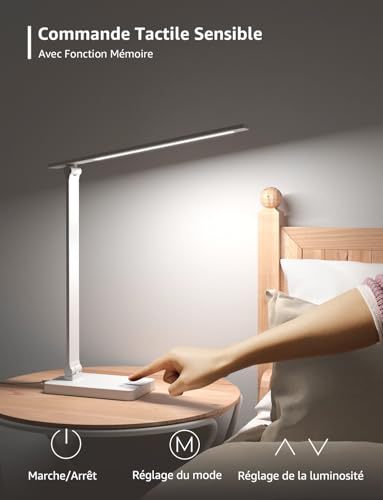 Lepro Desk Lamp 800lm 5 Modes Colour 5 Levels Dimmable White | Desk Lamp with Adapter, Touch Control, Anti-Glare for Reading, Work, Study