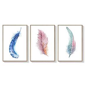 3 Piece Framed Canvas Wall Art for Living Room, Bedroom Beautiful Feather Canvas Prints for Home Decoration Ready to Hang - 16"x24"x3 Panels