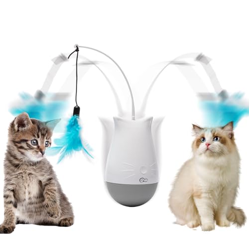 Interactive Cat Toys for Indoor Cats, Rechargeable Automatic Cat Feather Toys, 360° Rotating Electric Cat Wobble Toy with 2 Speed Modes, Quiet Moving Tumbler Cats Toys for Play Cats/Kitten