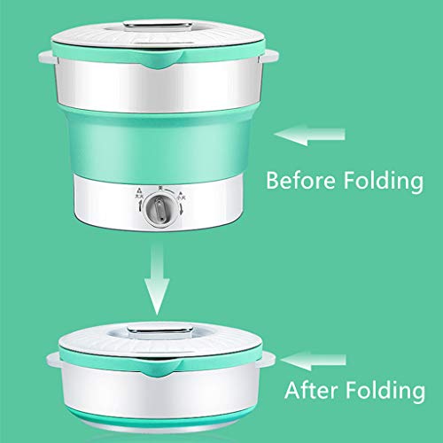 Portable Folding Electric Hot Pot, 4-in-1 Multifunction Electric Cooker Skillet Wok for Cook Rice Fried Stew Soup Steamed Fish Boiled Egg Non-Stick with Lid (20 x 15.6 cm, Green) - Thumbnail 5