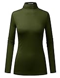 BIADANI Women Long Sleeve Jersey Turtle Neck T-Shirt Top Olive Small