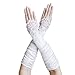 ZaZa Bridal Gathered Satin Fingerless Gloves w/ Floral Embroidery Lace & Sequins