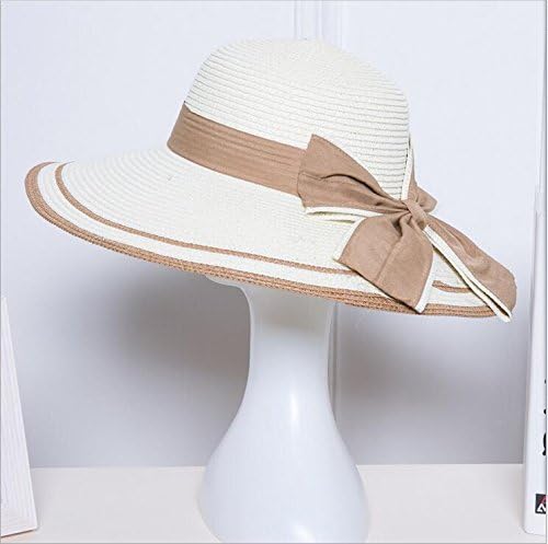 Folding Straw Hat Female Big Hat Along The Sun Shade Hat Sunscreen Summer Beach Sun Hat (Milky white)