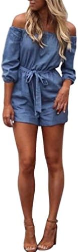 Kstare Women Summer Off Shoulder Mini Playsuit Strapless Romper Ladies Shorts Beach Jumpsuit (Blue, XL)