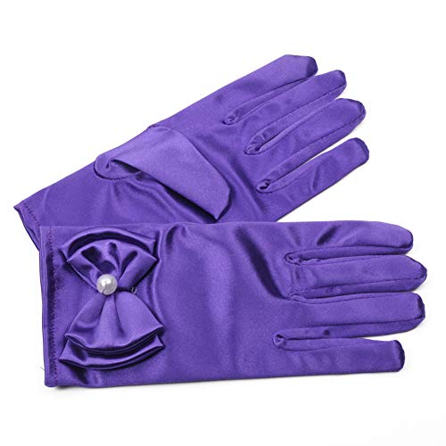 Lusiyu Girl Solid Child Size Wrist Length Formal Glove with Bow (Purple 01)