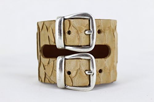 Rhone Handmade Luxury Wrap Python Leather Bracelet in Honey Color and Double Buckle Cuff for Women