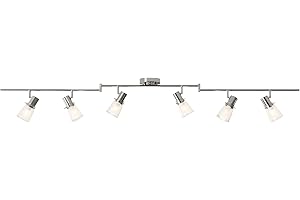 Laite Lumens 6-Light Decorative Track Lighting Kit, Brushed Steel Finish Flush Mount Ceiling Light Fixture with Frosted Glass Shades, Foldable Z-Bar, E26 Adjustable Heads Provide Directional Light