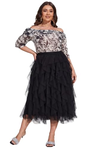 EL SIENNA Polka Dot Cascading RuffleTiered Tulle Skirt - Tea Length Black at Amazon
