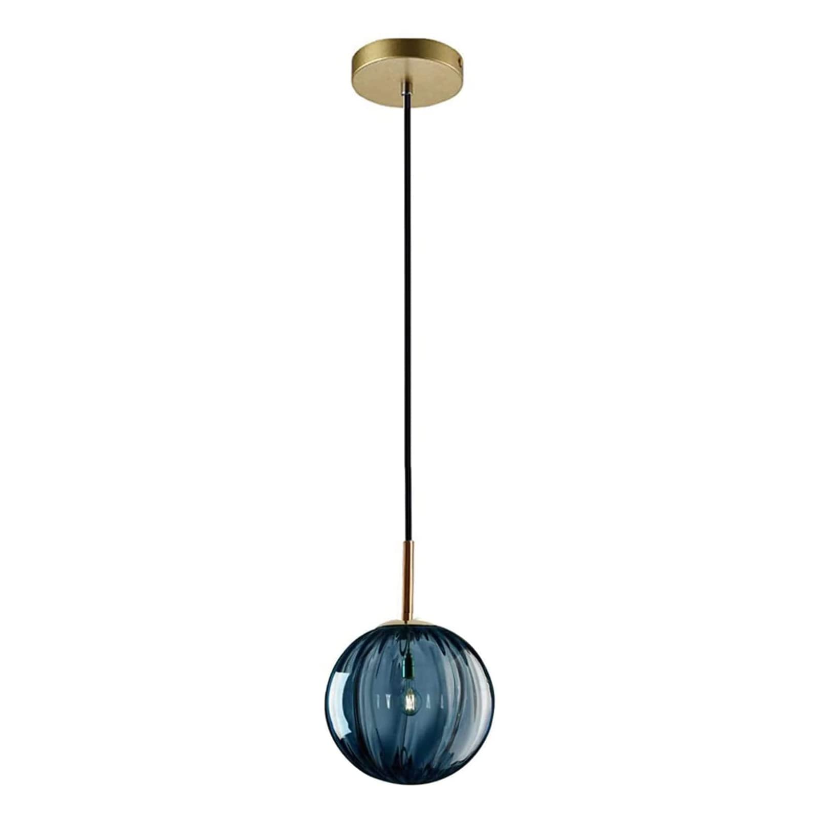 LFsem Blue Glass Globe Pendant Light Single Ceiling Light Modern Simple Colorful Chandelier Ø15cm E14 Loft Bedroom Restaurant Hanging Lamp (Blue)