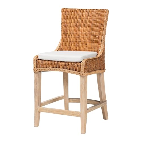 Bali & pari Derris Natural Rattan Counter Stool with Cushion - Tall Wingback St…
