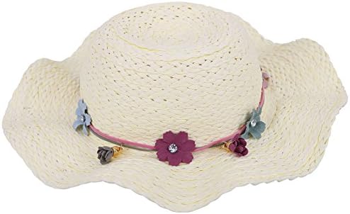 Hemantal Children's Woven Straw Sun Hat w/Floral Faux Leather Band Straw Sun Hat Cream