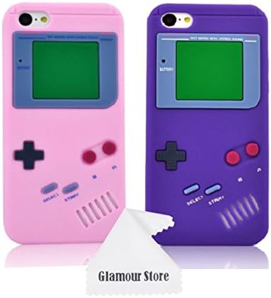 iPhone 6 Case,Retro 3D Game Boy Gameboy Design Style Soft Silicone Cover Case For New Apple iPhone 6 6G 4.7 inch--Pack (x2)Pink,Purple,Not Fit For Apple iPhone 6 Plus 5.5 inch+ Free Cleaning Cloth As a gift