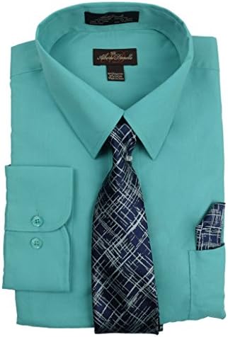 Alberto Danelli Men's Long Sleeve Dress Shirt with Matching Tie and Handkerchief Set