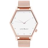 WRISTOLOGY Ellie Womens Hexagon Crystal Rose Gold Boyfriend Watch Metal Mesh Strap