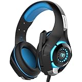 YUNQE Gaming Headset for Xbox One PS4 PC,GM-1 3.5 mm Gaming Headset LED Light Over-Ear Headphones with Volume Control Microphone for PC Xbox one Laptop Tablet Playstation 4 (Blue)