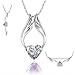 Fashion White Rhodium Plated Heart White Synthetic Stone Angel Wings Pendant with Free 18