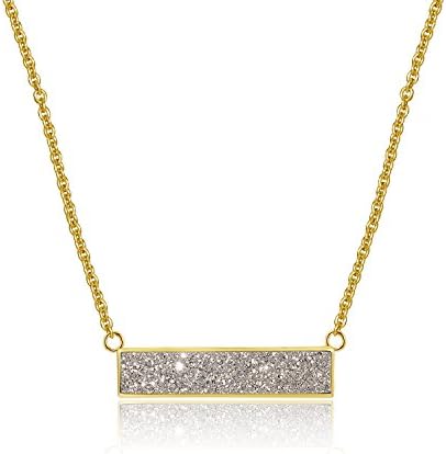Platinum Drusy Quartz Balance Pendant Necklace with 14K Gold-Plated over Brass, 16"+3" Extender