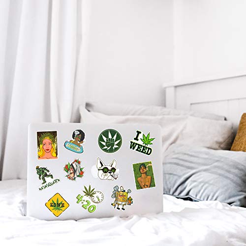 Weed Stickers for Laptop, 100pcs Marijuana Stickers for Teen, Adults, Waterproof Stickers for Water Bottles, Hydro Flask, Computer, Phone Case, Vinyl Stickers Decals