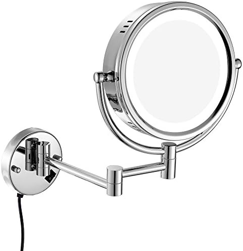 Gurun 8.5 "LED Light Wall Mount Makeup Mirror with 5x Magnification, Chrome Finish M1809D