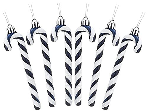 Christmas Concepts® Pack Of 6-13cm Glitter Candy Cane Christmas Tree Decorations (Midnight Blue & White)