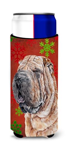 Shar Pei Red Snowflakes Holiday Ultra Beverage Insulators for slim cans SC9743M…