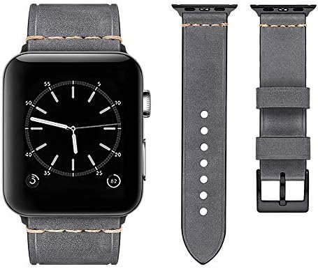 top4cus Compatible with Apple Watch 38mm 42mm 40mm 44mm Genuine Leather Strap Series 4 Series 3 Band for Men and Women (42mm/44mm, Gray)