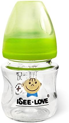 Natural Glass Baby Bottle, 4 Ounce for Newborn Baby, Anti-Colic Nipple &amp; Wide Neck, BPA free &amp; FDA approved, Lid Included