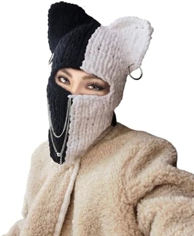 Cute Y2k Knit Balaclava Crochet Rabbit Face Mask Winter Warm Hats