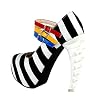 SHOW-STORY-Black-White-Stripe-3-Strap-Platform-Bone-Heel-Mary-Jane-PumpsLF80636