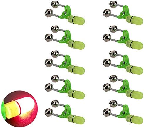 10 Pcs Night Fish LED Lights Waterproof Twin Bells Ring Fish Bite Bait Alarm Lamp Red Lamp Warning Indicator Light on Fishing Rod