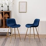 GBZB Velvet Bar Stools Set of 2, Blue Counter