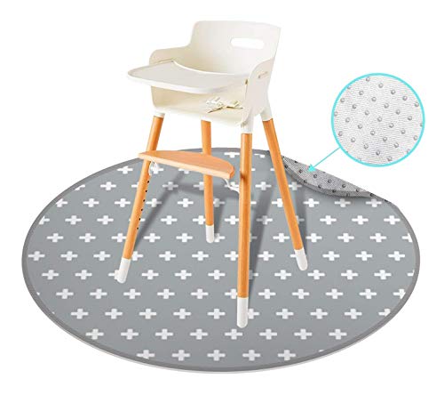 54" Large REIGNDROP Splat Mat for High Chair, Play Mat, Picnic, Art Crafts for Baby, Kids, Non Slip, Waterproof, Washable, Portable, Durable, Reusable Splash, Spill Mat Pet Litter (Round Plus Signs)