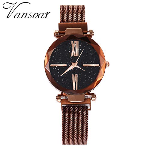 FarJing Women's Watch, Quartz Stainless Steel Band Mesh Magnet Buckle Starry Sky Analog Wrist Watch