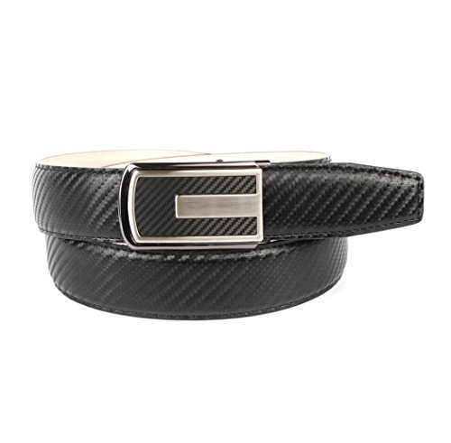 Anthoni Crown Leather Men`s Belt Black Carbon 36"-48" with Black Metallic Automatic Buckle/3ckb10 (48)