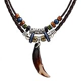 PopJ Charm Wolf Tooth Pendant Tribal Braided Leather Rope Courage Necklace Adjustable