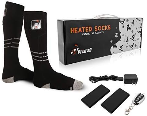 Pristall Remote Control Heated Socks | Rechargeable Battery Heating Socks for Men and Women | Deluxe Heat Socks Keep Feet Warm Indoors or Outdoors | Great for Ski, Outdoor Work, Camping and Hunting