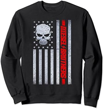 Unisex Diesel Brothers Grungy Flag America Skull Graphic Sweatshirt XL: Black